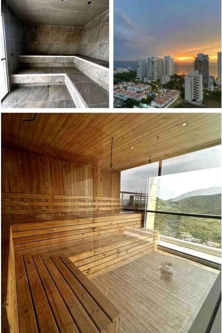 Suite premium con jacuzzi de mármol, sauna privada y vista panorámica al mar en Santa Marta